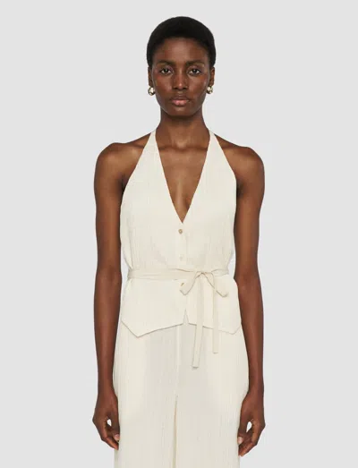 Joseph Womens Seashell Suez Halter-neck Pleated Silk-blend Waistcoat In White