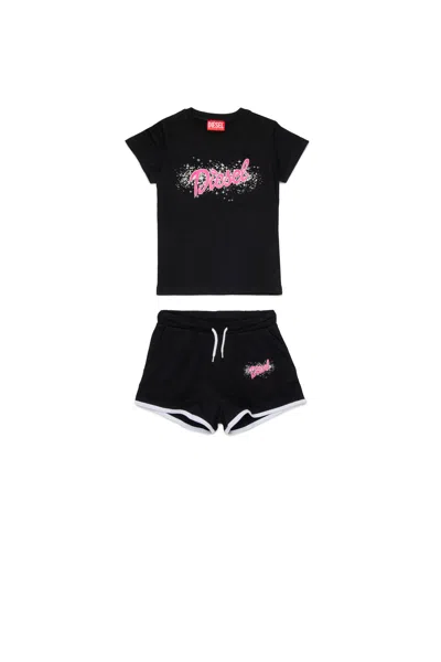 Diesel Logo T-shirt And Shorts Set In Black
