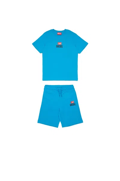 Diesel Logo T-shirt And Bermuda Shorts Set In Turquoise