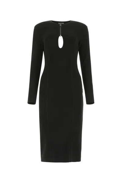 Tom Ford Black Stretch Jersey Midi Dress With Cut-out In Lb999