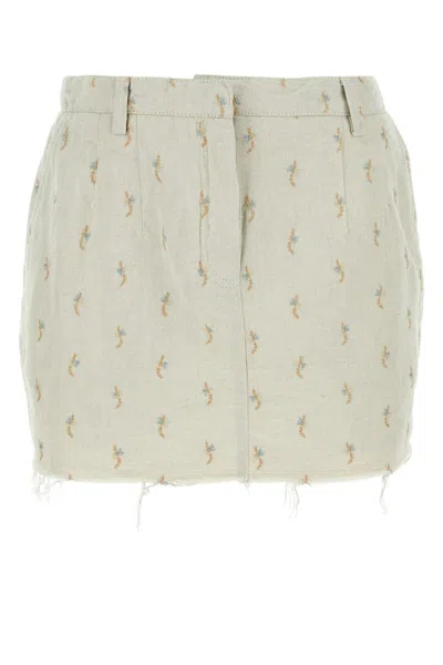 Lanvin Embroidered Frayed Hem Mini Skirt In Beige