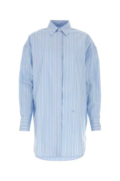 Off-white Embroidered Poplin Shirt Dress In Blue