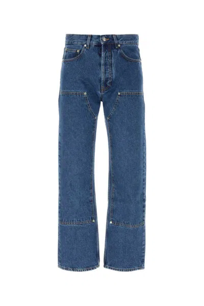 Palm Angels Monogram-embroidered Wide-leg Jeans In Lightbluebla