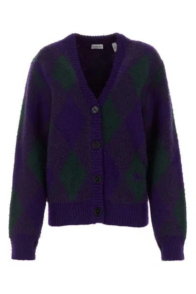 Burberry Purple Cardigan With Argyle Motif In Wool Woman In Royalippattern