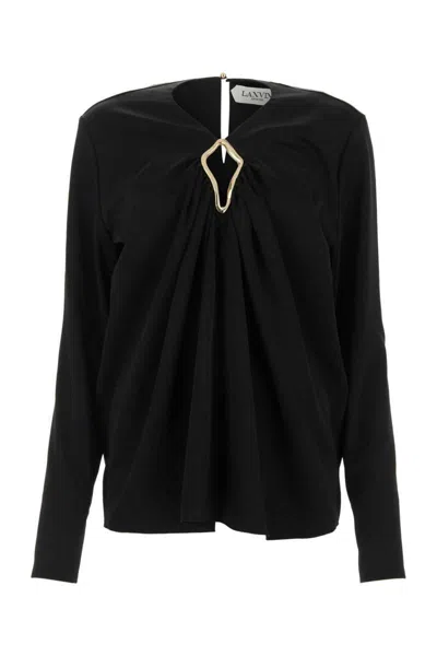 Lanvin Draped Long-sleeved Blouse In Black