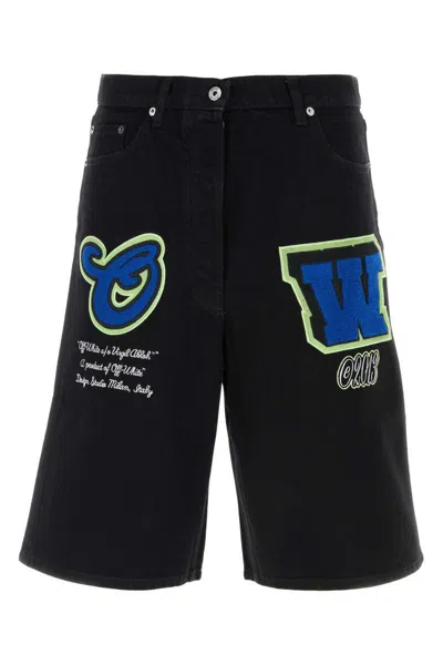 Off-white Off White Black Denim Bermuda Shorts In Blackblue
