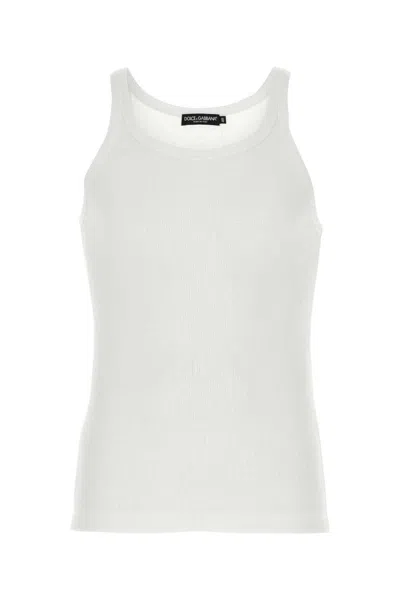 Dolce & Gabbana Classic Fit Cotton Blend Tank Top With Ribbed Texture In White