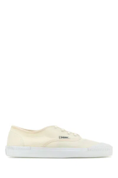 Saint Laurent Logo Print Low Top Sneakers In Beige