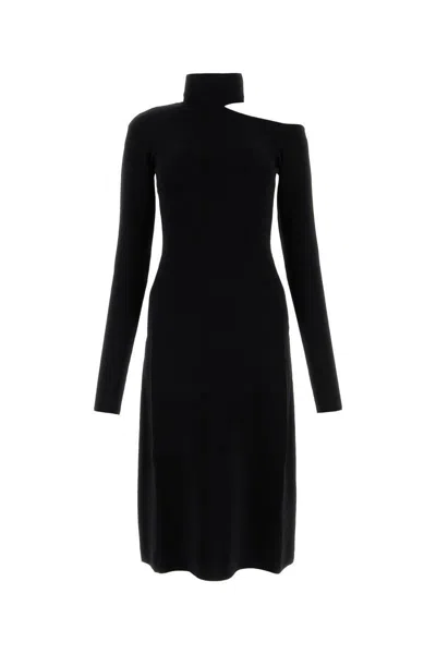 Ferragamo Midi Black Dress With Cut-out And Long Sleeve In Viscose Blend Woman In Black