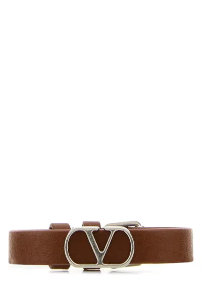 Valentino Vlogo Leather Bracelet In Deepcaramel