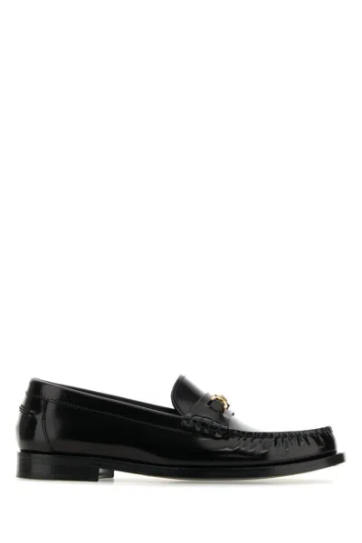 Versace Leopard Print Medusa Loafers In Blackgold