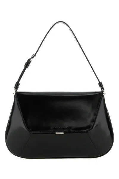 Amina Muaddi Leather Handbag With Curved Base And Reptile Motif Embossing In Black