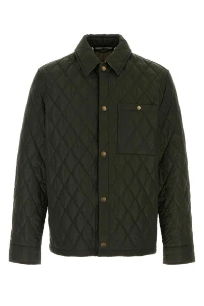 Burberry Green Quilted Jacket With Classic Collar In Tech Fabric Man In Shale
