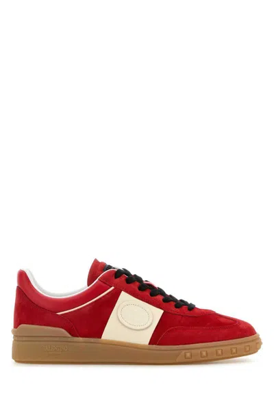 Valentino Garavani Upvillage Low Top Trainer In Split Leather And Calfskin Nappa Leather In Coralredivorycoralredivoryam
