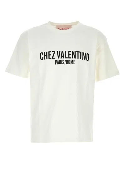 Valentino Cotton Crew Neck T-shirt With Graphic Print In Beige