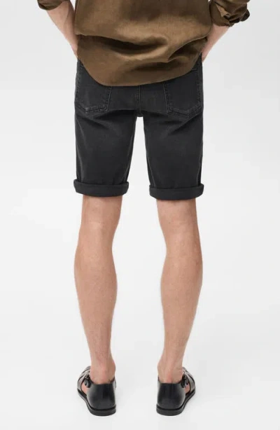 Mango Denim Bermuda Shorts In Black Denim
