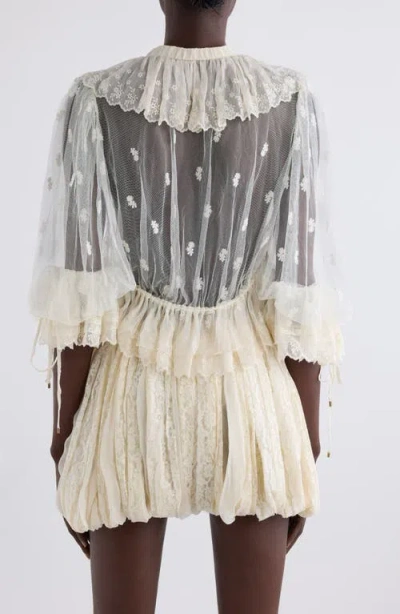 Chloé V-neck Ruffle Top In Embroidered Lace In Whisper White