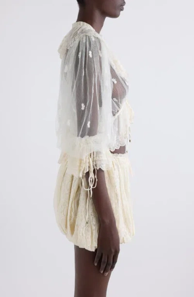 Chloé V-neck Ruffle Top In Embroidered Lace In Whisper White