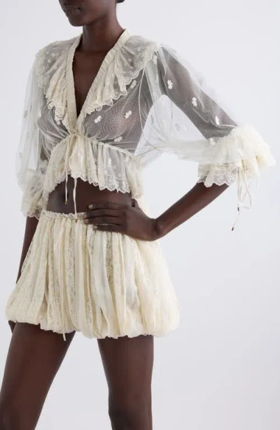 Chloé V-neck Ruffle Top In Embroidered Lace In Whisper White