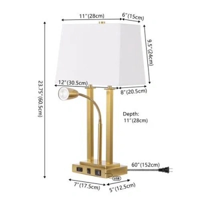 Jonathan Y Blaire 23.75" 2-light Modern Farmhouse Metal Led Table Lamp With Usb Charging Port In Brass Gold