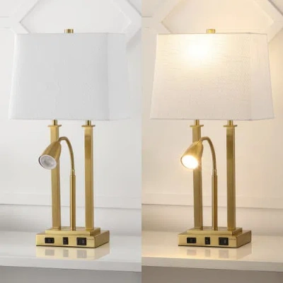 Jonathan Y Blaire 23.75" 2-light Modern Farmhouse Metal Led Table Lamp With Usb Charging Port In Brass Gold
