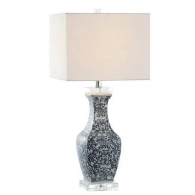 Jonathan Y May 28" Ceramic/crystal Led Table Lamp, Blue/white In Blue/white