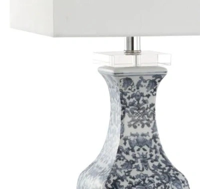 Jonathan Y May 28" Ceramic/crystal Led Table Lamp, Blue/white In Blue/white
