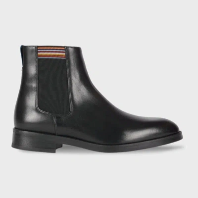 Paul Smith Black Leather Lansing Signature Stripe Chelsea Boots In Black
