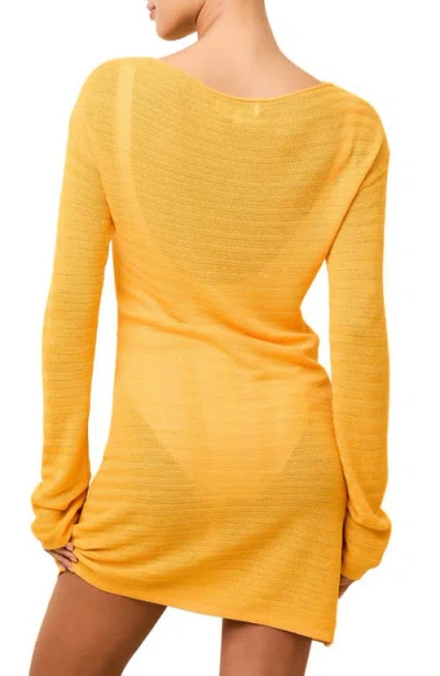 Solid & Striped The Nicki Rib Long Sleeve Linen Blend Cover-up Dress In Yellow