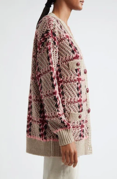 L'agence Macie Houndstooth Wool-blend Cardigan In Natural Sequin Multi