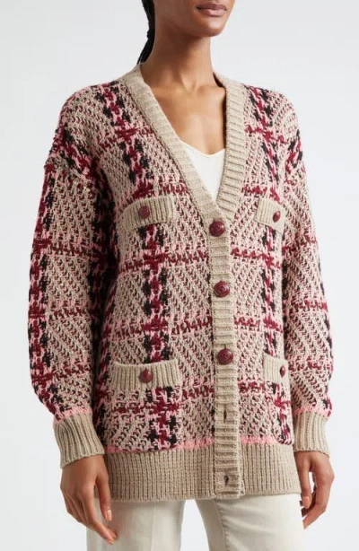 L'agence Macie Houndstooth Wool-blend Cardigan In Natural Sequin Multi