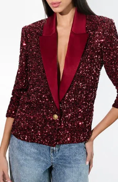 Alice And Olivia Denny Boxy Sequined Blazer In Garnet