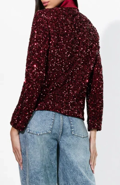 Alice And Olivia Denny Boxy Sequined Blazer In Garnet