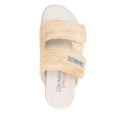 Dsquared2 Summer Lovers Natural Rafia Sandals With Embroidery