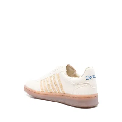 Dsquared2 Beige Low Top Sneakers With Logo Patch On The Tongue And Logo Lettering On The Heel In Canvas Blend 