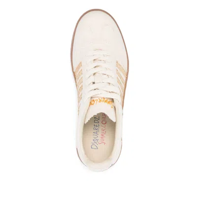 Dsquared2 Beige Low Top Sneakers With Logo Patch On The Tongue And Logo Lettering On The Heel In Canvas Blend 