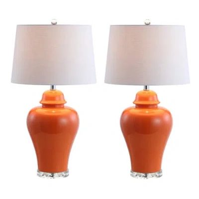 Jonathan Y Winnie Ceramic Urn Led Table Lamp In Orange