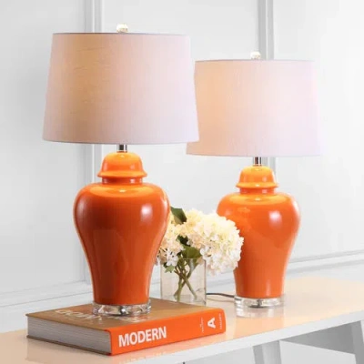 Jonathan Y Winnie Ceramic Urn Led Table Lamp In Orange