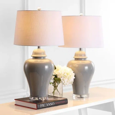 Jonathan Y Set Of 2 Winnie 27in Ceramic Urn Led Table Lamps In Gray