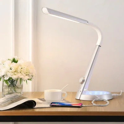 Jonathan Y Milton Aluminum Contemporary Minimalist Adjustable Head Dimmable Usb Charging Led Task Lamp In Silver