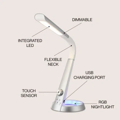 Jonathan Y Milton Aluminum Contemporary Minimalist Adjustable Head Dimmable Usb Charging Led Task Lamp In Silver