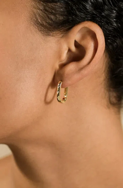 Sterling Forever Casey Cubic Zirconia Rectangular Hoop Earrings In Gold