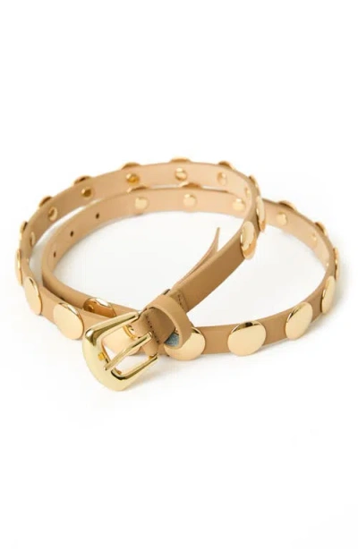 B-low The Belt Ames Studded Leather Belt In Vacchetta Gold