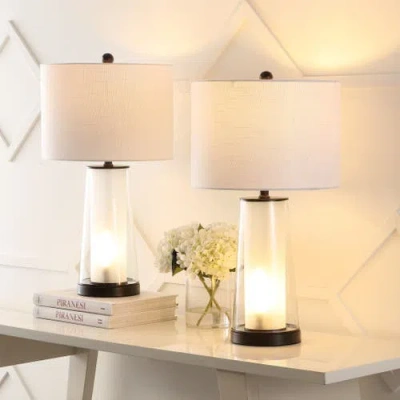 Jonathan Y Tryon 26" Modern Minimalist Glass/iron Nightlight Led Table Lamp In Oil Rubbed Bronze/clear