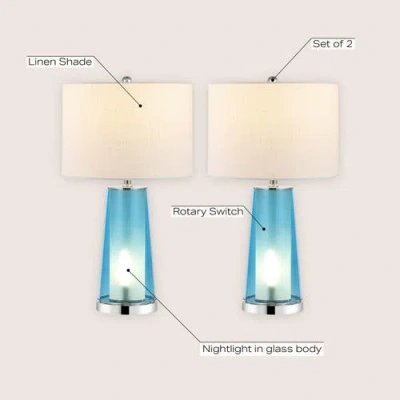 Jonathan Y Tryon 26" Modern Minimalist Glass/iron Nightlight Led Table Lamp In Clear Blue/chrome