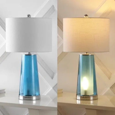 Jonathan Y Tryon 26" Modern Minimalist Glass/iron Nightlight Led Table Lamp In Clear Blue/chrome