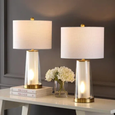 Jonathan Y Tryon 26" Modern Minimalist Glass/iron Nightlight Led Table Lamp In Clear/brass Gold
