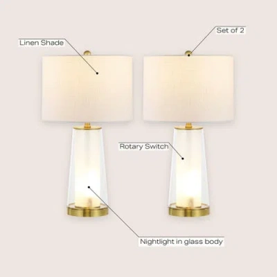Jonathan Y Tryon 26" Modern Minimalist Glass/iron Nightlight Led Table Lamp In Clear/brass Gold