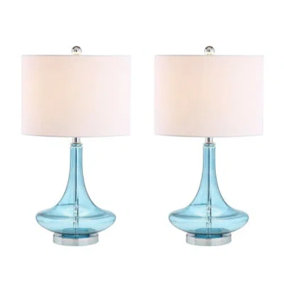 Jonathan Y Cecile 25.5" Glass Teardrop Led Table Lamp In Aqua