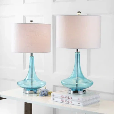 Jonathan Y Cecile 25.5" Glass Teardrop Led Table Lamp In Aqua